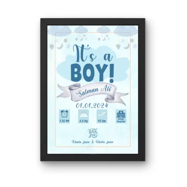 Customized "It’s a Boy" Baby Birth Photo Frame - Image 3