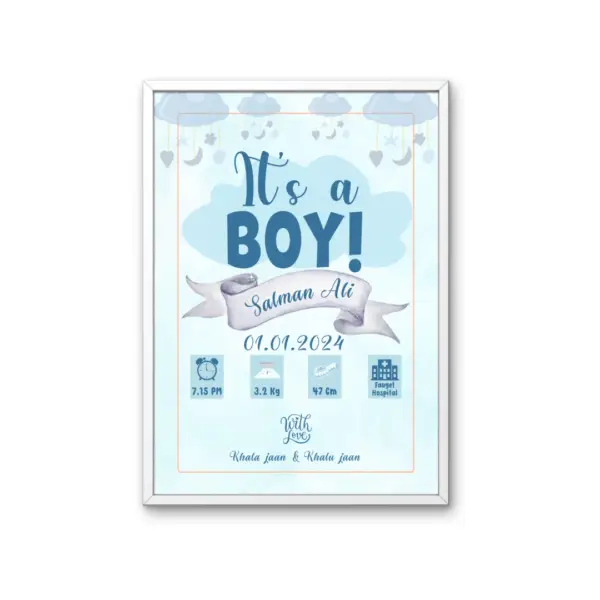 Customized "It’s a Boy" Baby Birth Photo Frame