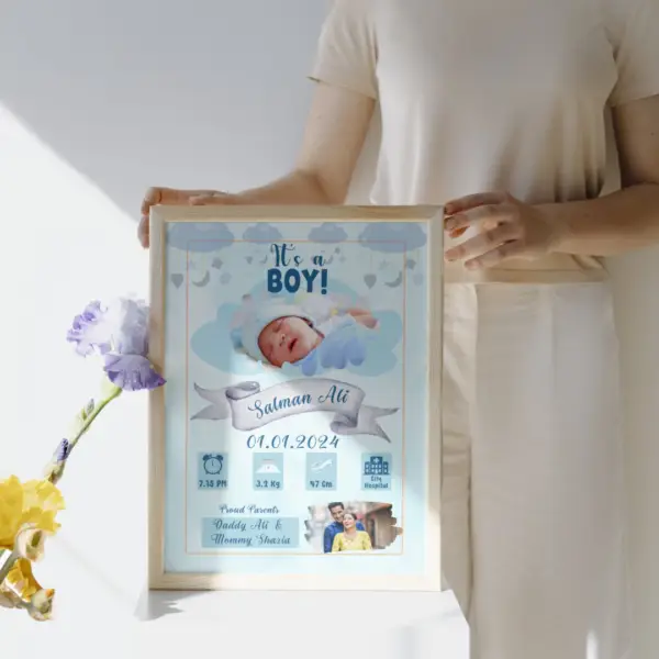 Personalized "It’s a Boy" Baby Birth Photo Frame - Image 4