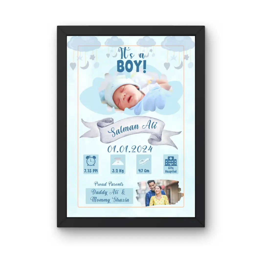 Personalized "It’s a Boy" Baby Birth Photo Frame