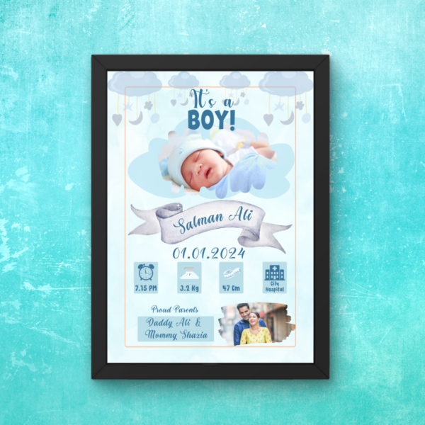 Personalized "It’s a Boy" Baby Birth Photo Frame - Image 2