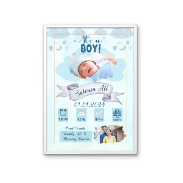 Personalized "It’s a Boy" Baby Birth Photo Frame - Image 5