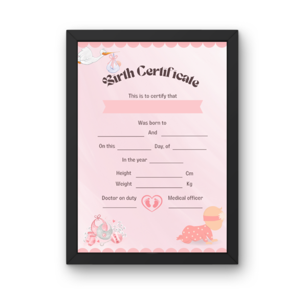 Customized Baby Birth Certificate Keepsake Frame